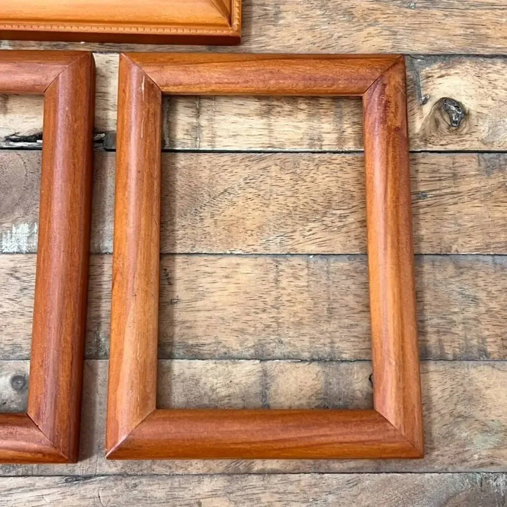 Set Of Three Solid Wood Picture Frames No Glass Light Brown Tone